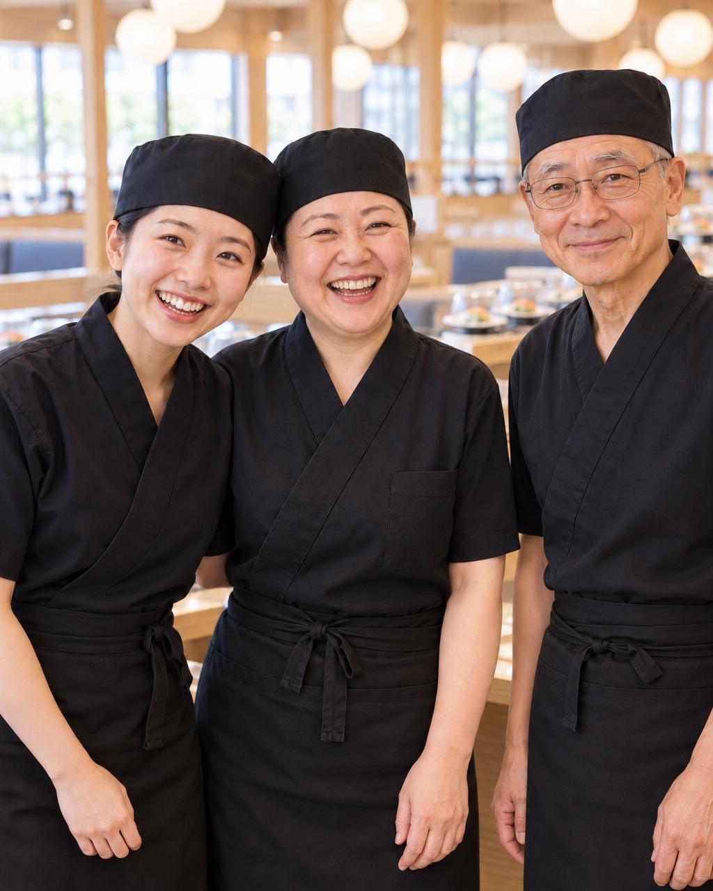 お店の中で笑う3人のスタッフ